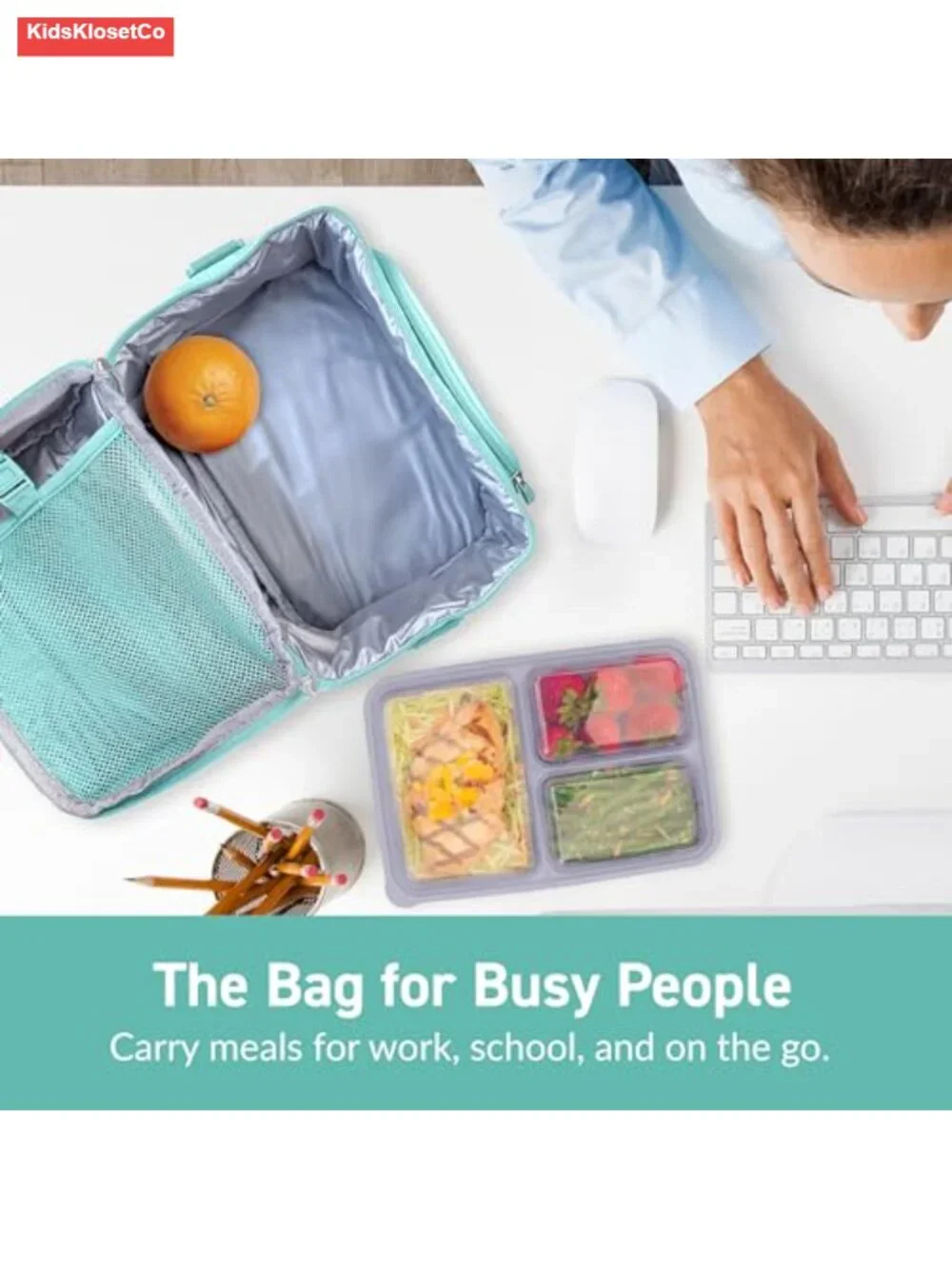 Insulated Lunch Bag with Adjustable Strap, Outer Pocket, Thermal, Leak-Proof